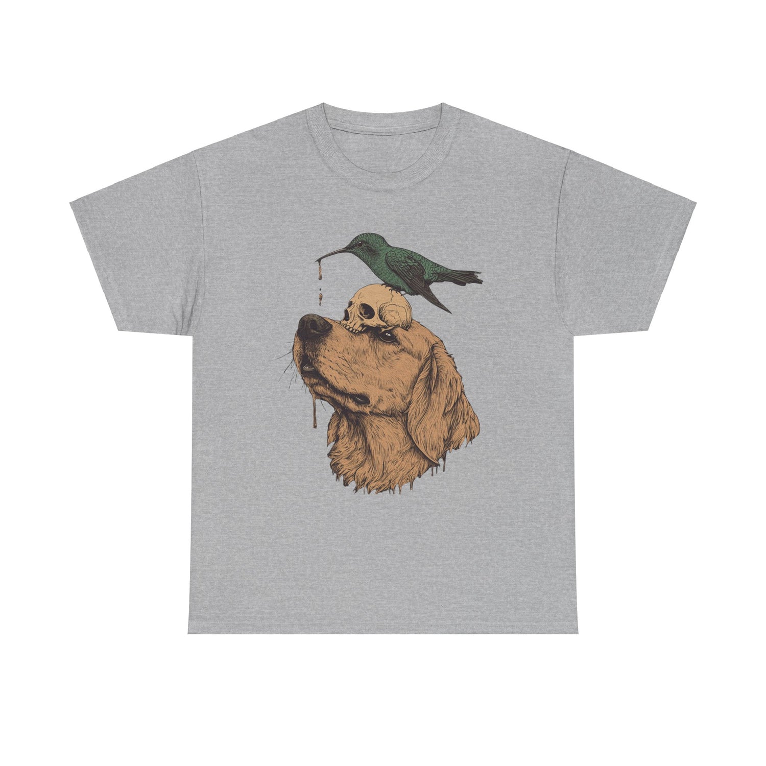 Trippy T-shirt - Graphic Tee with Hummingbird on Skull on Dog Design