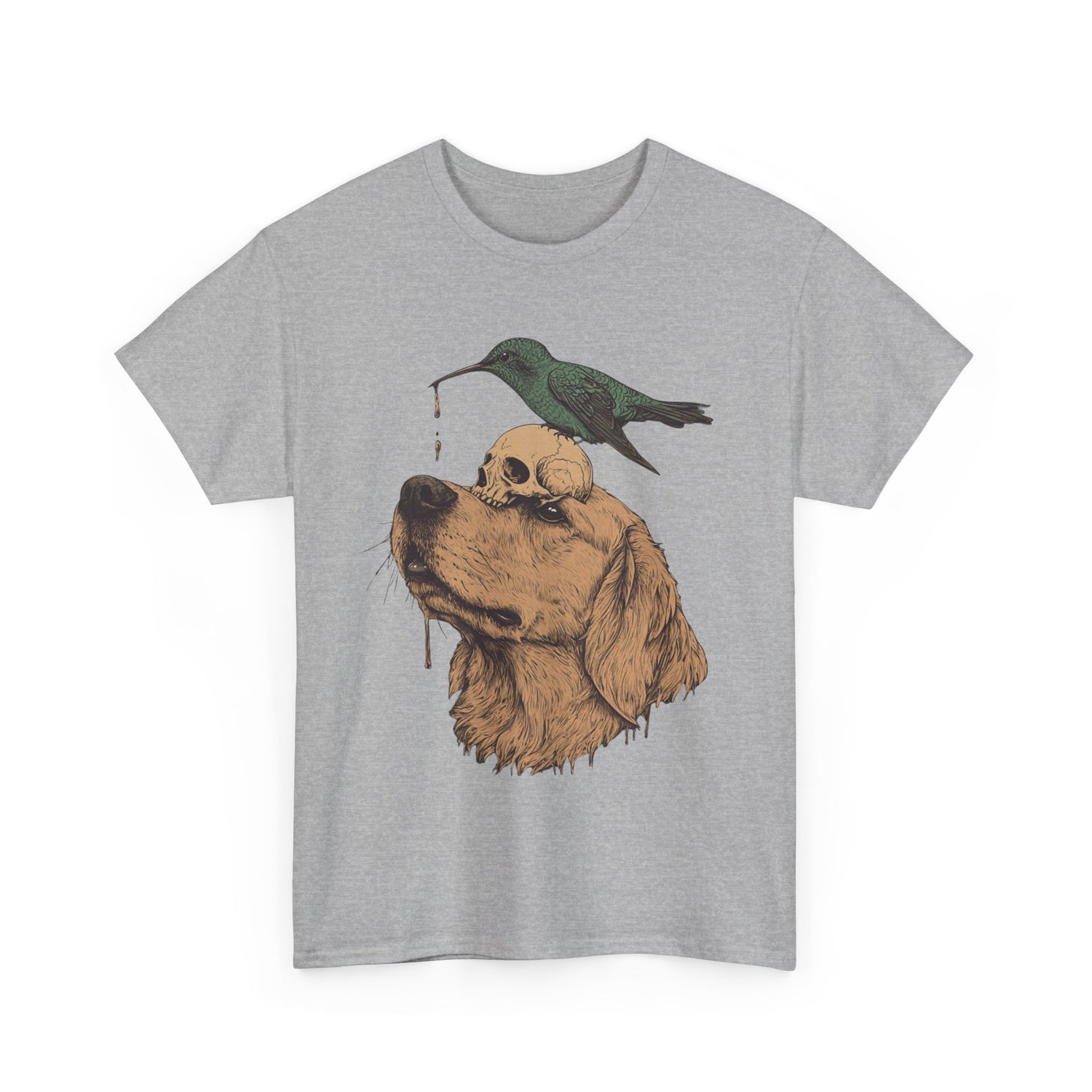 Trippy T-shirt - Graphic Tee with Hummingbird on Skull on Dog Design