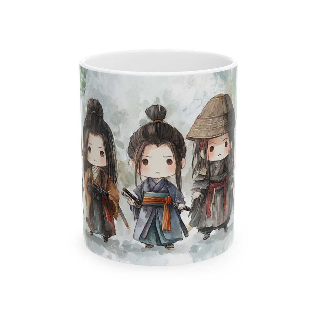 Samurai Coffee Mug - 11oz Ceramic Mug with Watercolor Samurai Painting Design