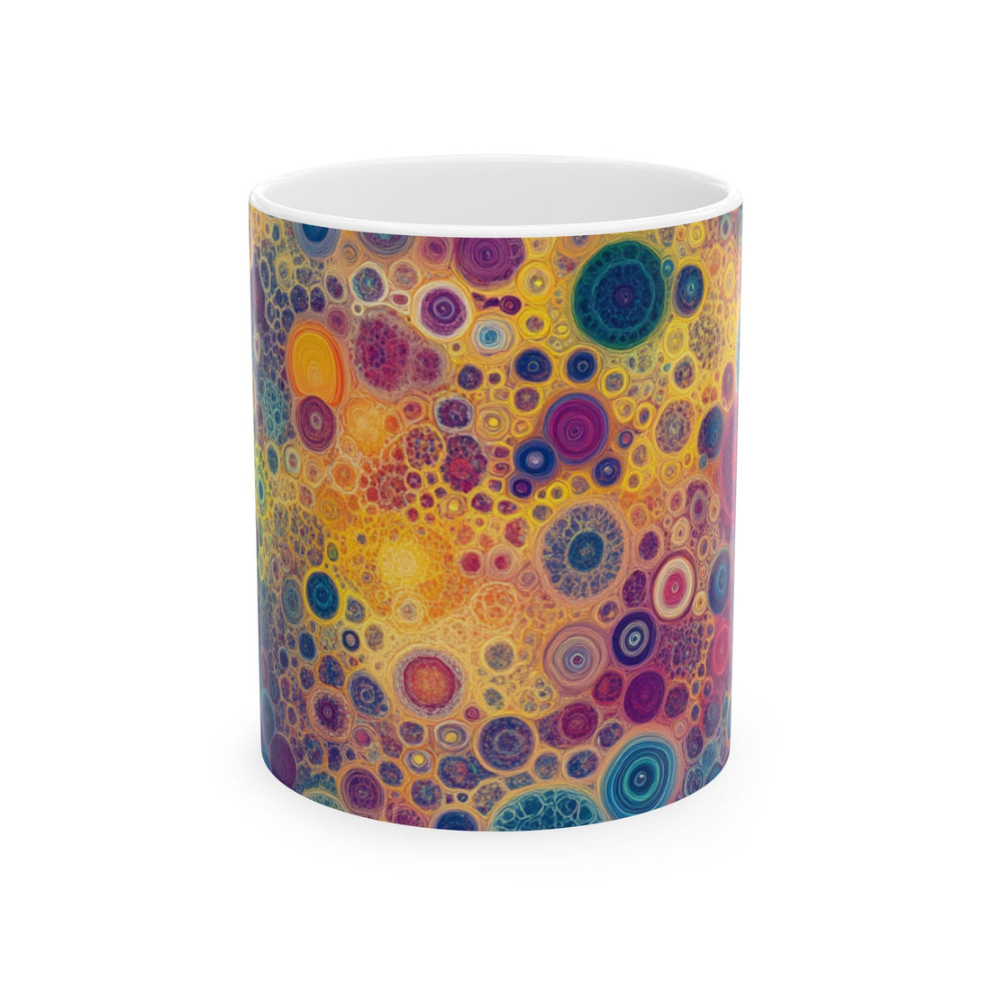 Psychedelic Bubbles Ceramic Mug - 11oz Cup with Colorful Abstract Bubble Design