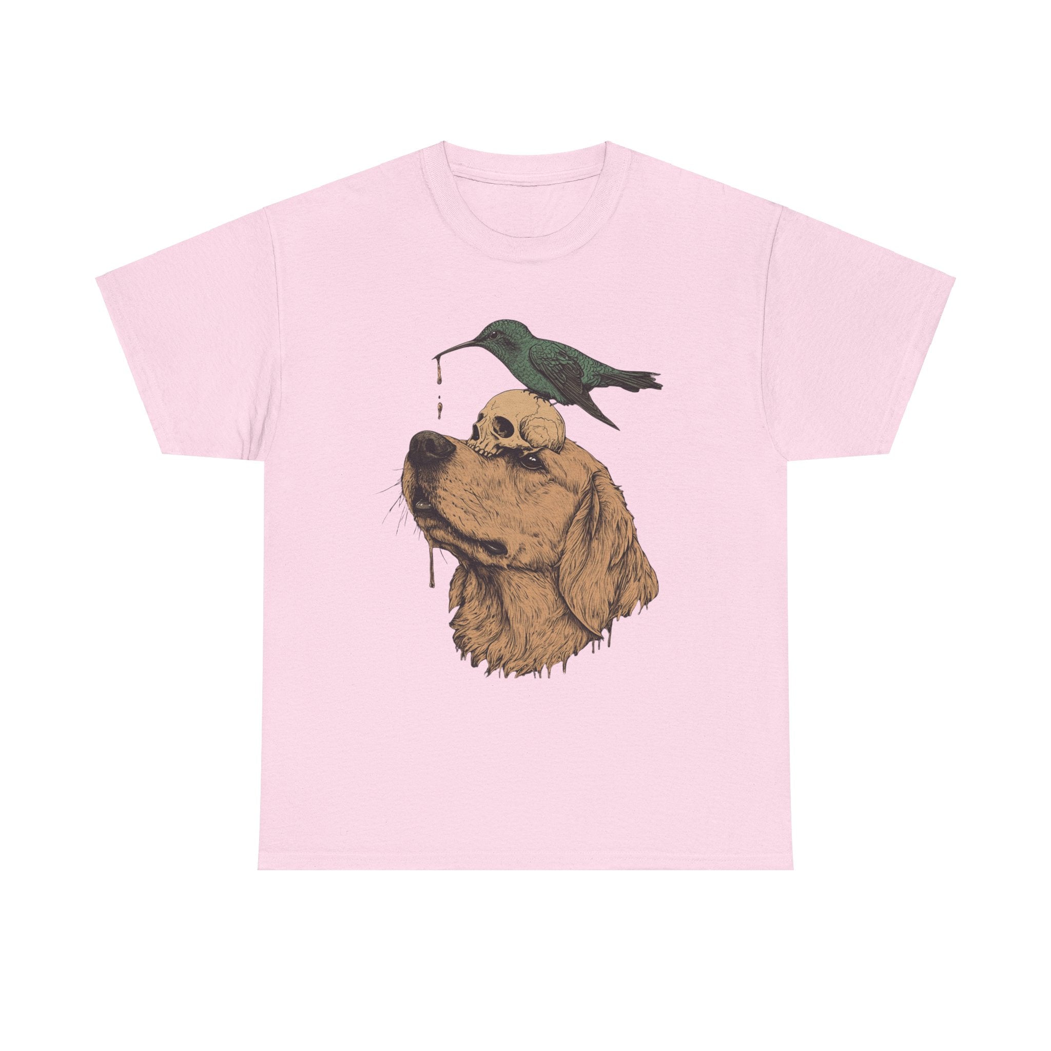 Trippy T-shirt - Graphic Tee with Hummingbird on Skull on Dog Design