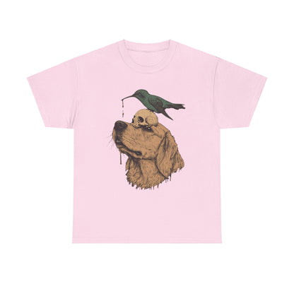 Trippy T-shirt - Graphic Tee with Hummingbird on Skull on Dog Design