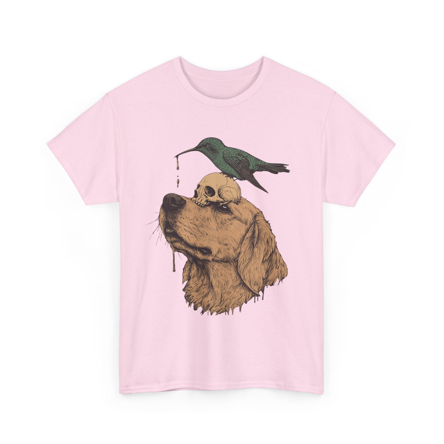 Trippy T-shirt - Graphic Tee with Hummingbird on Skull on Dog Design