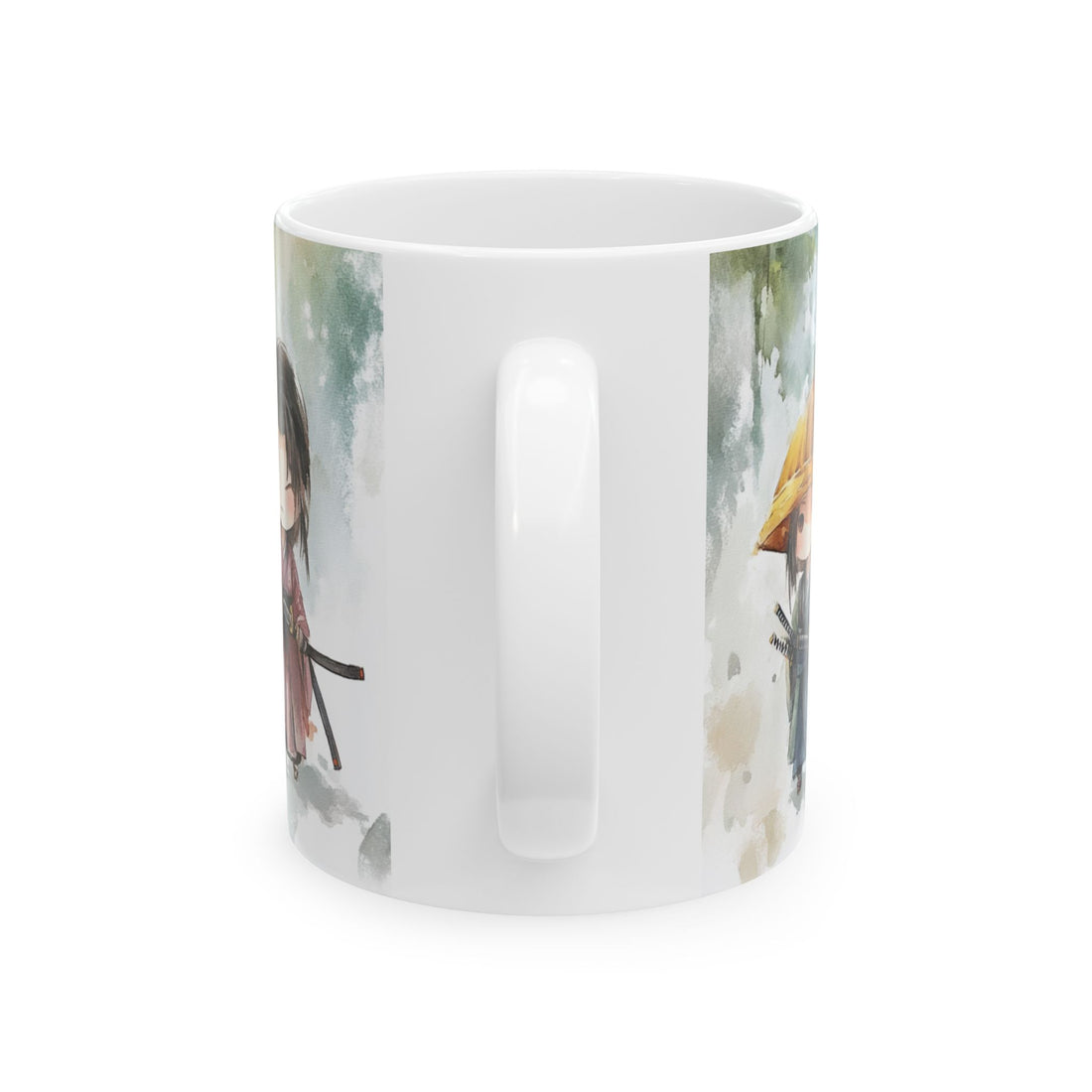 Samurai Coffee Mug - 11oz Ceramic Mug with Watercolor Samurai Painting Design