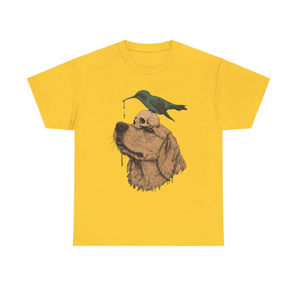 Trippy T-shirt - Graphic Tee with Hummingbird on Skull on Dog Design