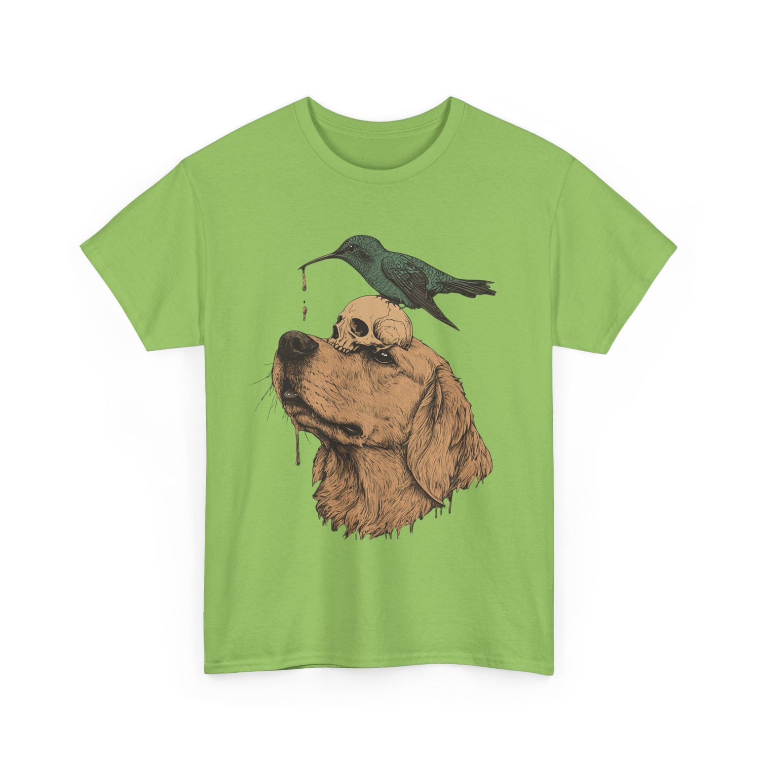 Trippy T-shirt - Graphic Tee with Hummingbird on Skull on Dog Design