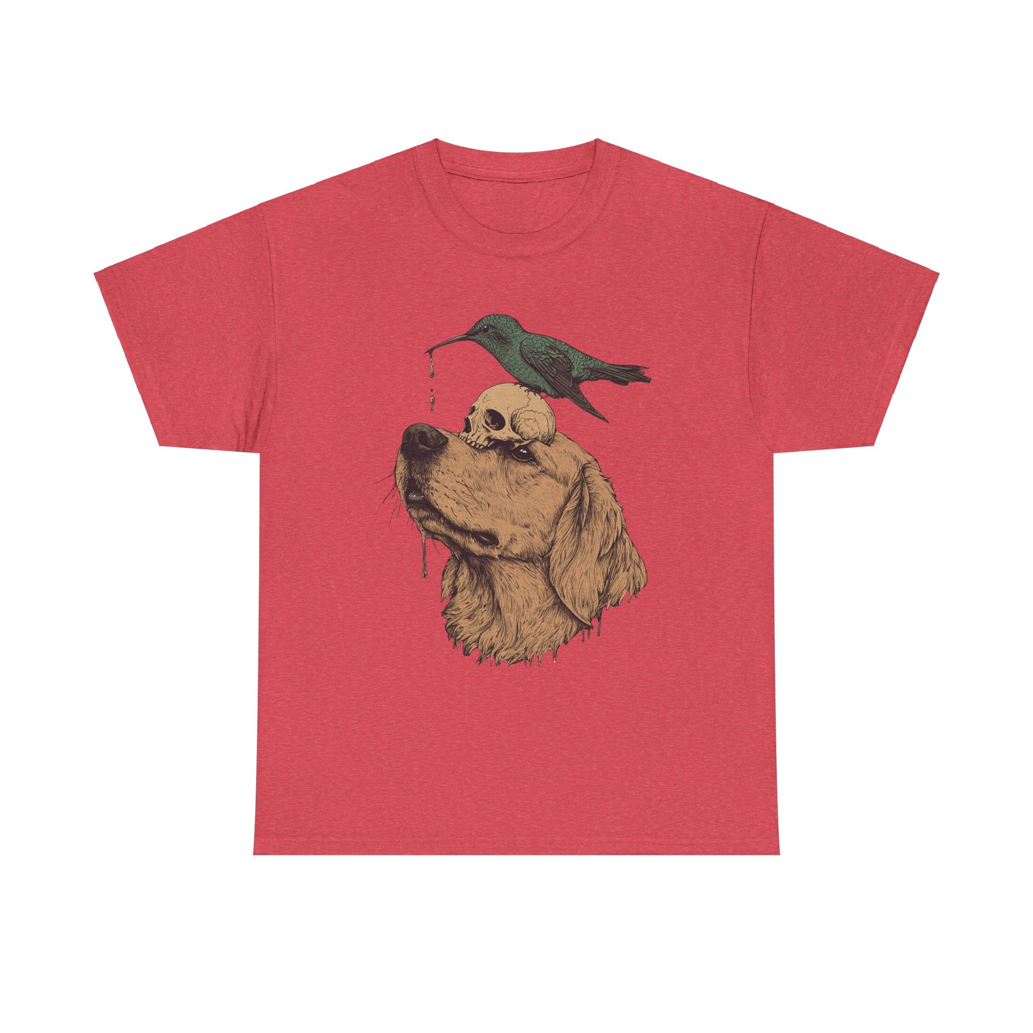 Trippy T-shirt - Graphic Tee with Hummingbird on Skull on Dog Design