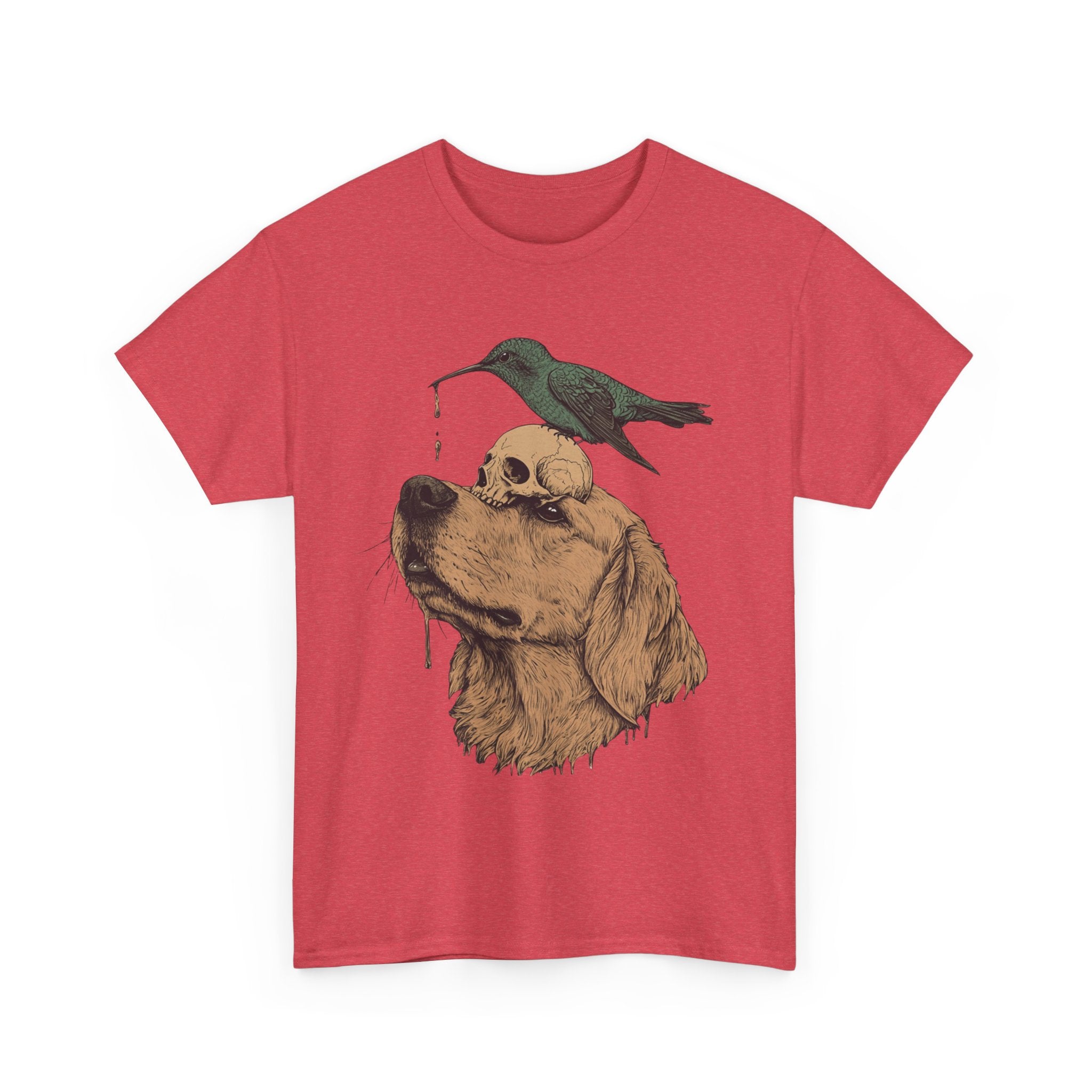 Trippy T-shirt - Graphic Tee with Hummingbird on Skull on Dog Design